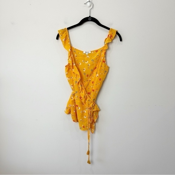 Madewell Silk Wrap Cami Top Painted Carnations Orange Marigold Tangerine - Picture 4 of 10